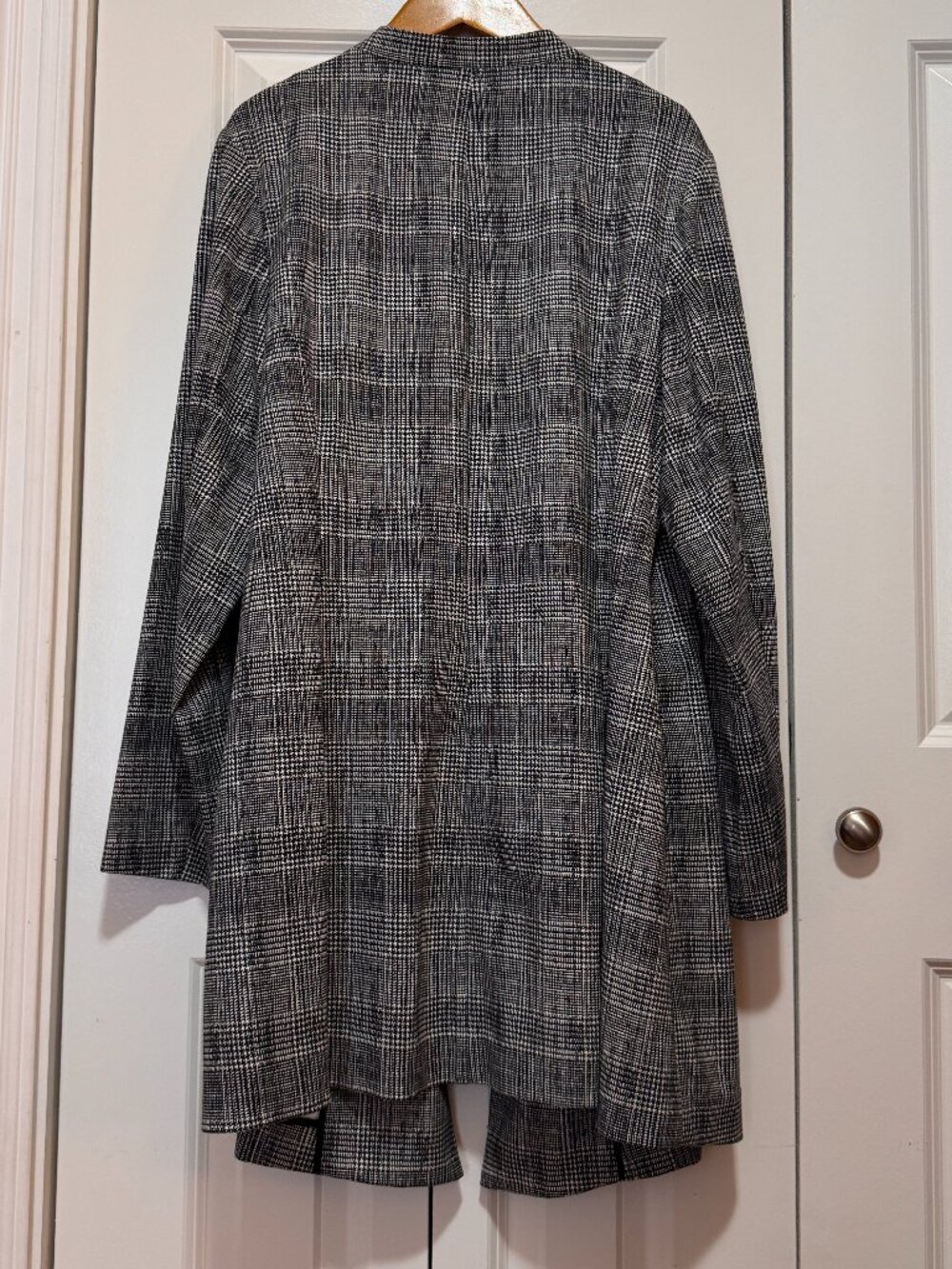 Alfani 16W Black Ivory Glen Plaid Open Front Jacket Plus Size Career - Picture 3 of 13